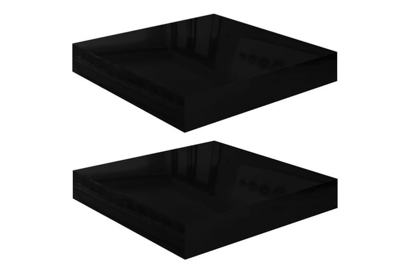 Svävande vägghyllor 2 st svart högglans 23x23,5x3,8 cm MDF - Svart - Förvaring - Köksförvaring - Kökshylla