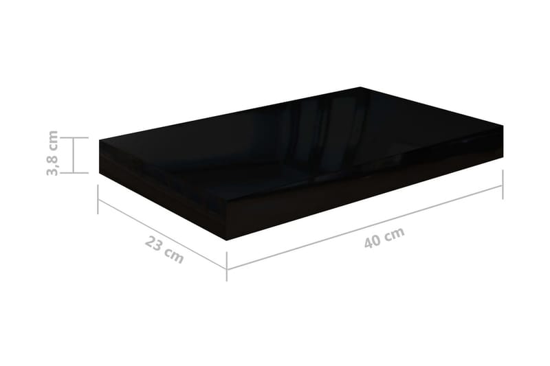 Svävande vägghyllor 2 st svart högglans 40x23x3,8 cm MDF - Svart - Förvaring - Köksförvaring - Kökshylla