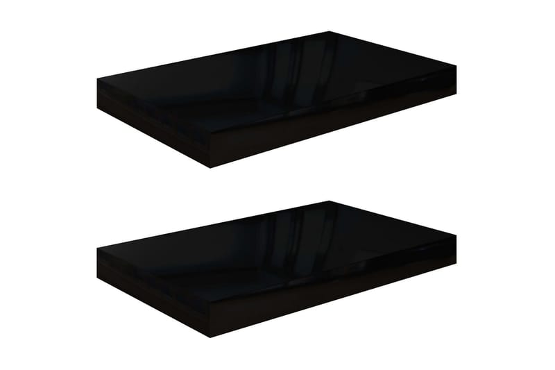 Svävande vägghyllor 2 st svart högglans 40x23x3,8 cm MDF - Svart - Förvaring - Köksförvaring - Kökshylla
