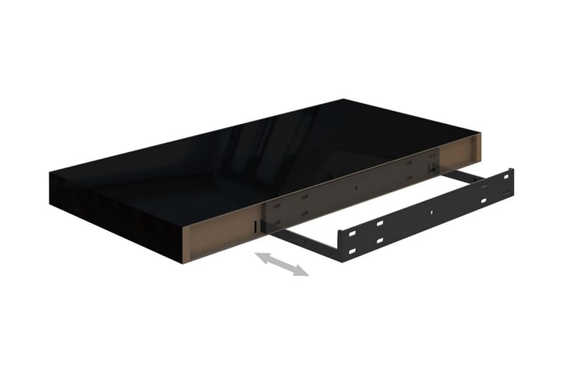 Svävande vägghyllor 2 st svart högglans 50x23x3,8 cm MDF - Svart - Förvaring - Köksförvaring - Kökshylla