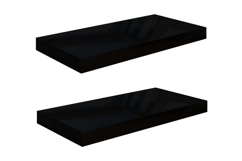 Svävande vägghyllor 2 st svart högglans 50x23x3,8 cm MDF - Svart - Förvaring - Köksförvaring - Kökshylla