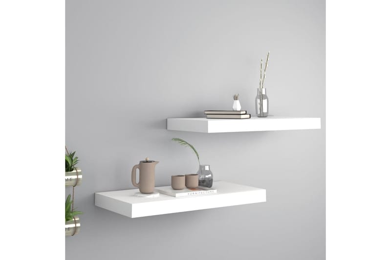 Svävande vägghyllor 2 st vit 50x23x3,8 cm MDF - Vit - Förvaring - Köksförvaring - Kökshylla