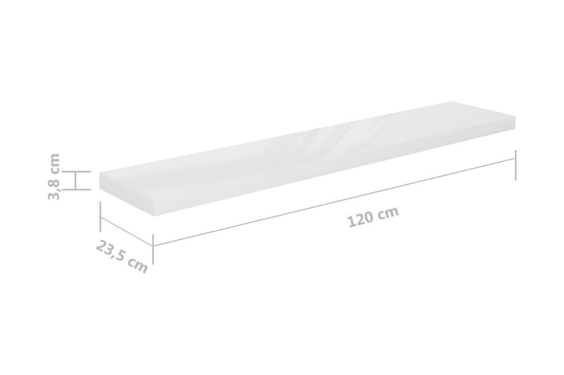 Svävande vägghyllor 2 st vit högglans 120x23,5x3,8 cm MDF - Vit - Kökshylla - Vägghylla