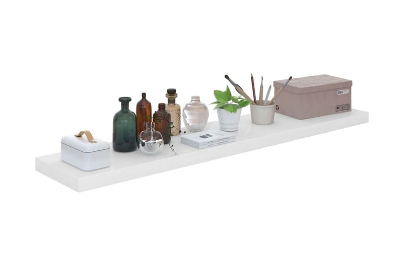 Svävande vägghyllor 2 st vit högglans 120x23,5x3,8 cm MDF - Vit - Förvaring - Köksförvaring - Kökshylla