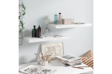 Svävande vägghyllor 2 st vit högglans 60x23,5x3,8 cm MDF