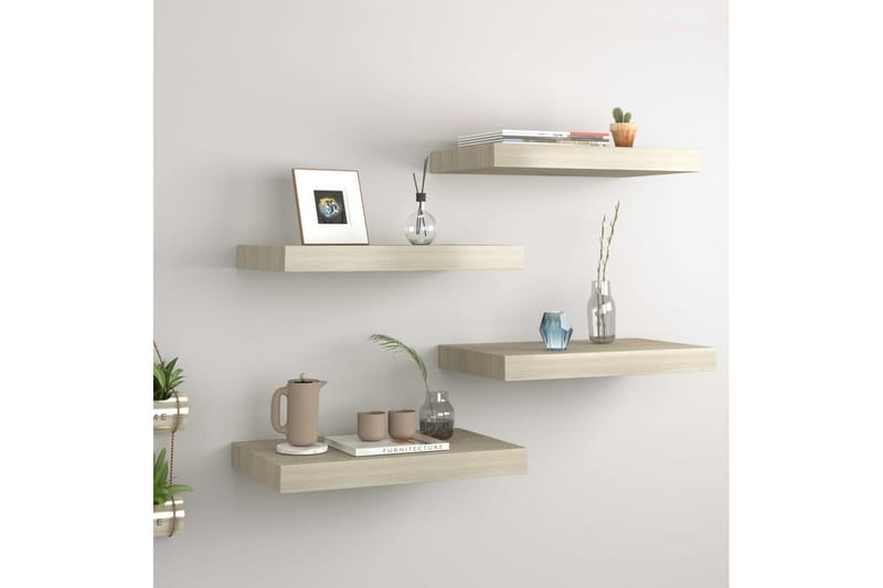 Svävande vägghyllor 4 st ek 40x23x3,8 cm MDF - Brun - Förvaring - Köksförvaring - Kökshylla