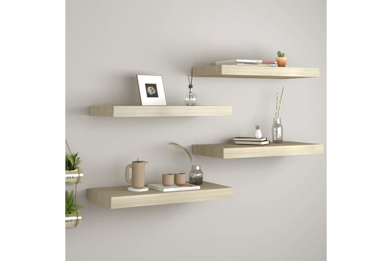 Svävande vägghyllor 4 st ek 50x23x3,8 cm MDF - Brun - Förvaring - Köksförvaring - Kökshylla