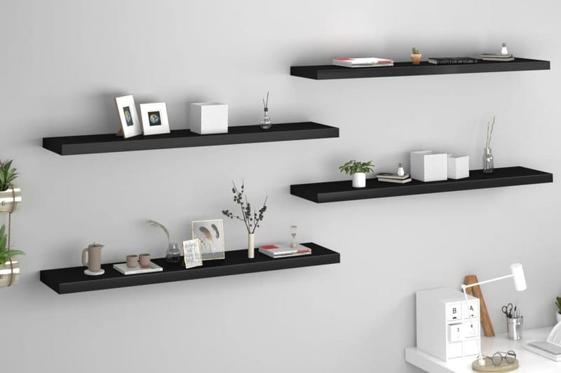 Svävande vägghyllor 4 st svart 120x23,5x3,8 cm MDF - Svart - Förvaring - Köksförvaring - Kökshylla