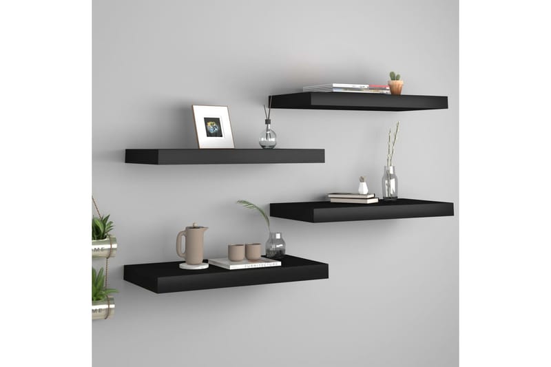 Svävande vägghyllor 4 st svart 50x23x3,8 cm MDF - Svart - Förvaring - Köksförvaring - Kökshylla