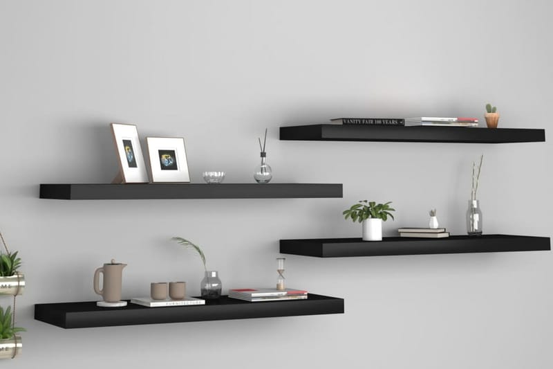 Svävande vägghyllor 4 st svart 80x23,5x3,8 cm MDF - Svart - Förvaring - Köksförvaring - Kökshylla