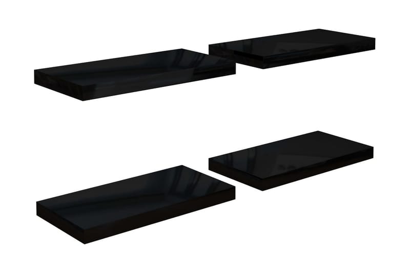 Svävande vägghyllor 4 st svart högglans 50x23x3,8 cm MDF - Svart - Förvaring - Köksförvaring - Kökshylla