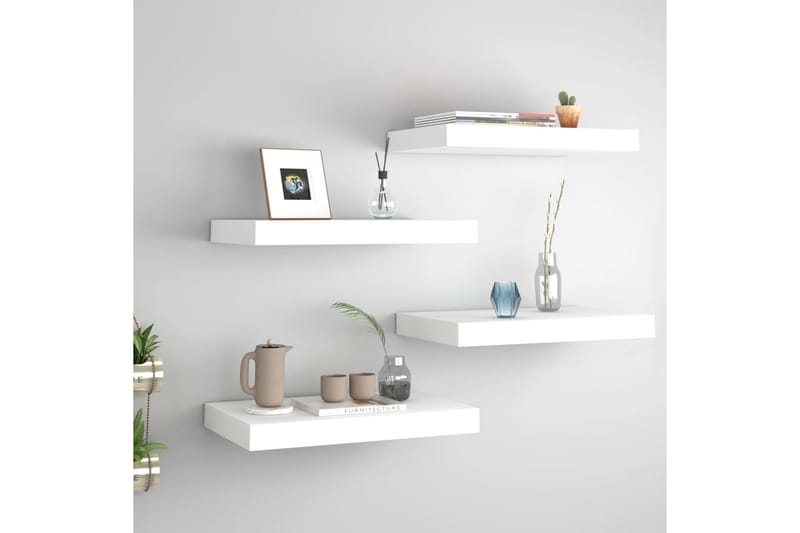 Svävande vägghyllor 4 st vit 40x23x3,8 cm MDF - Vit - Förvaring - Köksförvaring - Kökshylla