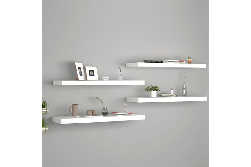 Svävande vägghyllor 4 st vit 80x23,5x3,8 cm MDF - Vit - Förvaring - Köksförvaring - Kökshylla