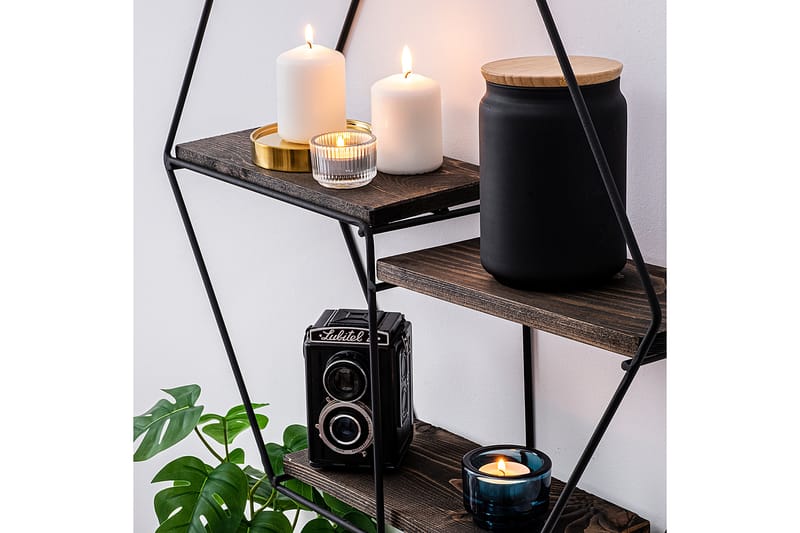TAZETTA Vägghylla 60x15 cm 3 Hyllor Svart/Mörkbrun - Förvaring - Köksförvaring - Kökshylla