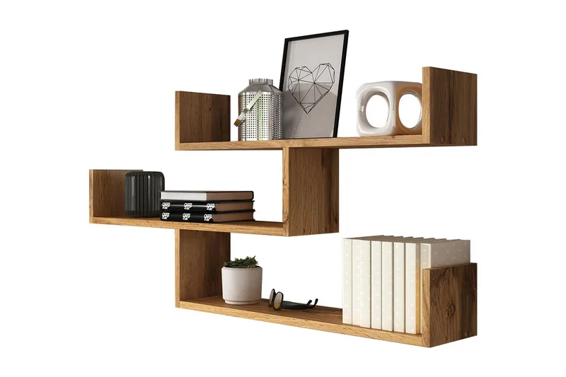 Triorana Smal Vägghylla 119x18x55 cm med 3 hyllplan - Brun / Natur - Förvaring - Köksförvaring - Kökshylla