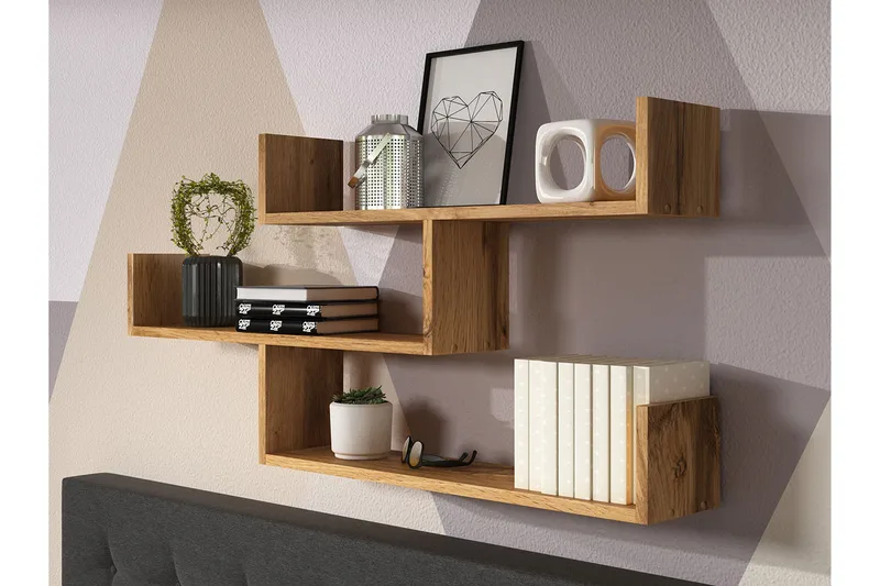 Triorana Smal Vägghylla 119x18x55 cm med 3 hyllplan - Brun / Natur - Förvaring - Köksförvaring - Kökshylla