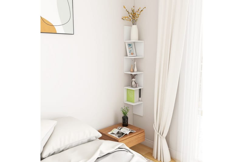 Vägghylla hörn vit 20x20x127,5 cm spånskiva - Vit - Förvaring - Köksförvaring - Kökshylla