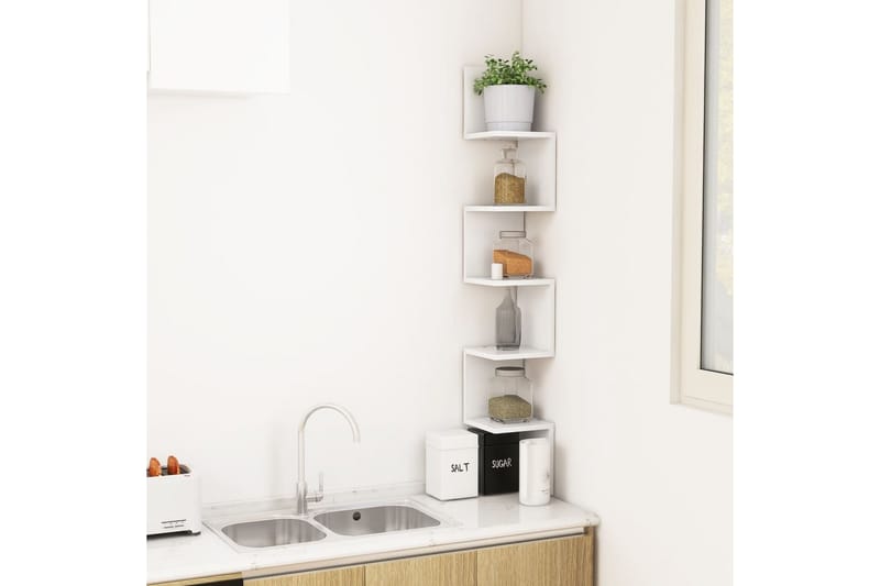 Vägghylla hörn vit 20x20x127,5 cm spånskiva - Vit - Förvaring - Köksförvaring - Kökshylla
