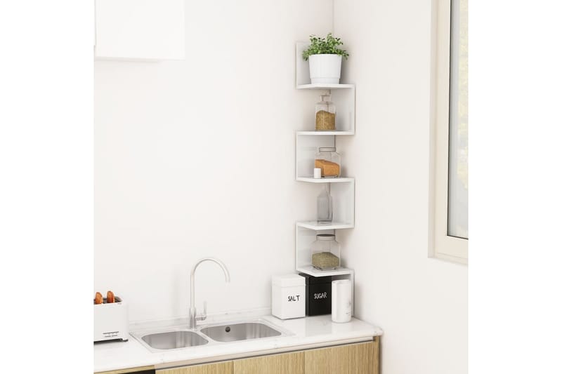 Vägghylla hörn vit högglans 20x20x127,5 cm spånskiva - Vit högglans - Förvaring - Köksförvaring - Kökshylla