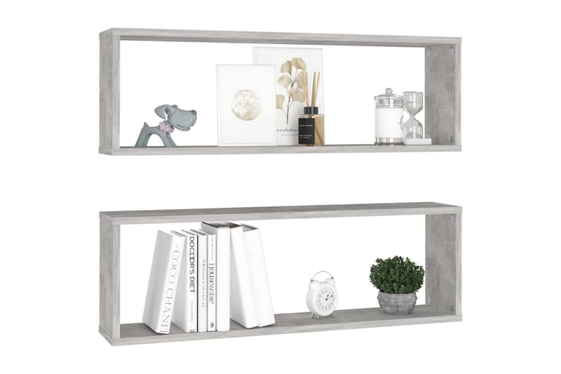 Vägghylla kubformad 2 st betonggrå 80x15x26,5 cm spånskiva - Betonggrå - Förvaring - Köksförvaring - Kökshylla