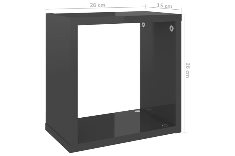Vägghylla kubformad 2 st grå högglans 26x15x26 cm - Grå högglans - Kökshylla - Vägghylla