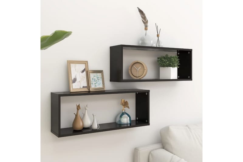 Vägghylla kubformad 2 st svart 60x15x23 cm spånskiva - Svart - Förvaring - Köksförvaring - Kökshylla