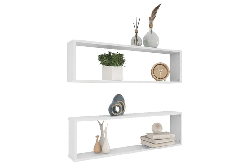 Vägghylla kubformad 2 st vit 100x15x30 cm spånskiva - Vit - Förvaring - Köksförvaring - Kökshylla