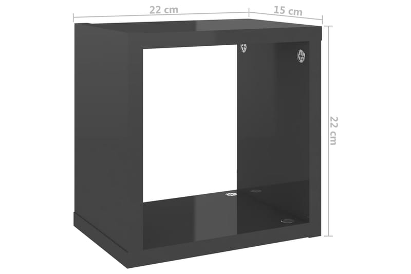 Vägghylla kubformad 4 st grå högglans 22x15x22 cm - Grå högglans - Kökshylla - Vägghylla