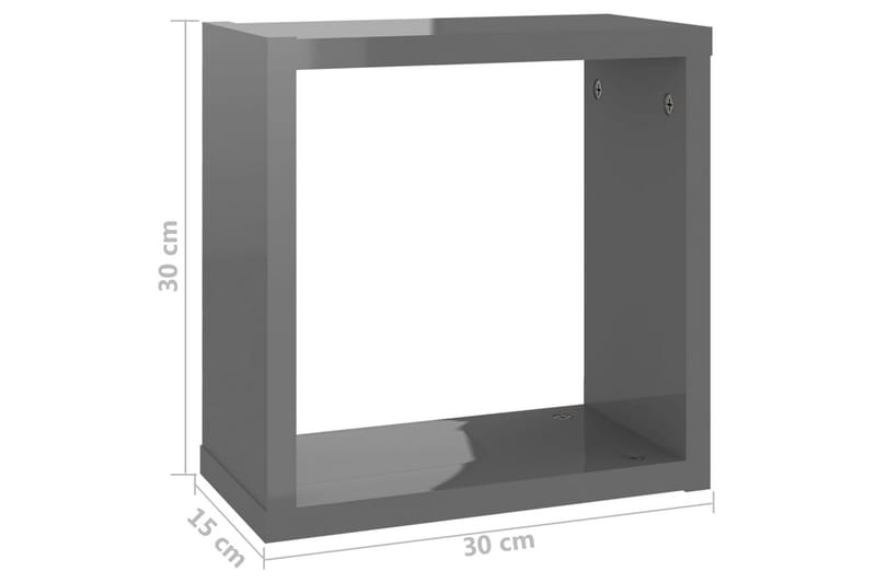 Vägghylla kubformad 4 st grå högglans 30x15x30 cm - Grå högglans - Kökshylla - Vägghylla
