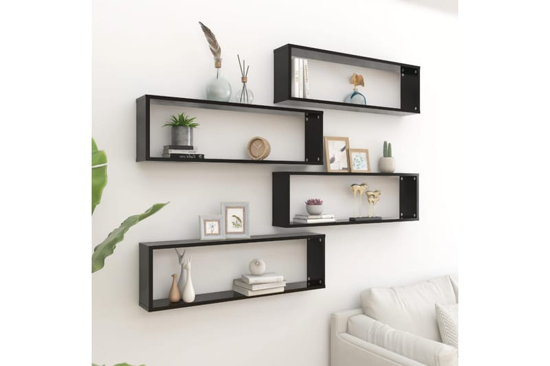 Vägghylla kubformad 4 st svart 100x15x30 cm spånskiva - Svart - Förvaring - Köksförvaring - Kökshylla