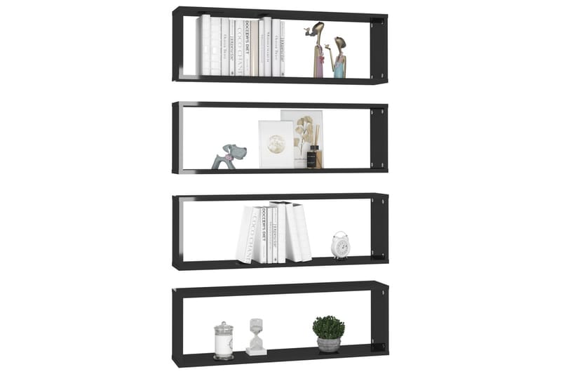 Vägghylla kubformad 4 st svart högglans 80x15x26,5 cm spånsk - Svart högglans - Förvaring - Köksförvaring - Kökshylla