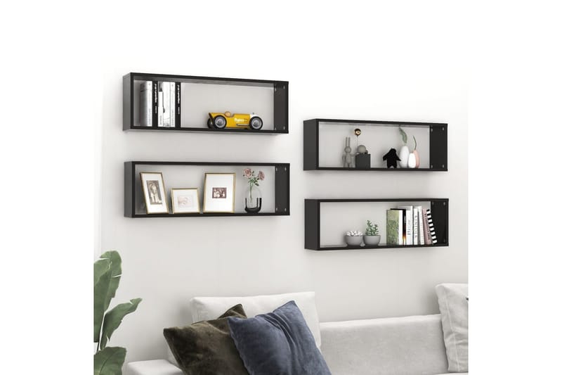Vägghylla kubformad 4 st svart högglans 80x15x26,5 cm spånsk - Svart högglans - Förvaring - Köksförvaring - Kökshylla
