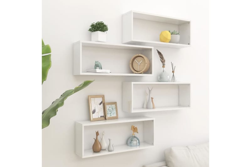 Vägghylla kubformad 4 st vit högglans 60x15x23 cm spånskiva - Vit högglans - Förvaring - Köksförvaring - Kökshylla