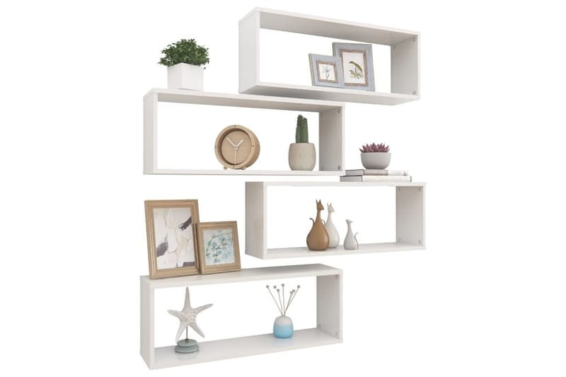 Vägghylla kubformad 4 st vit högglans 60x15x23 cm spånskiva - Vit högglans - Förvaring - Köksförvaring - Kökshylla