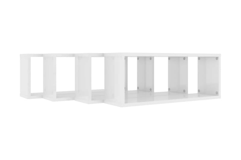 Vägghylla kubformad 4 st vit högglans 60x15x23 cm spånskiva - Vit högglans - Förvaring - Köksförvaring - Kökshylla