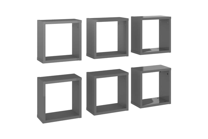 Vägghylla kubformad 6 st grå högglans 30x15x30 cm - Grå högglans - Kökshylla - Vägghylla