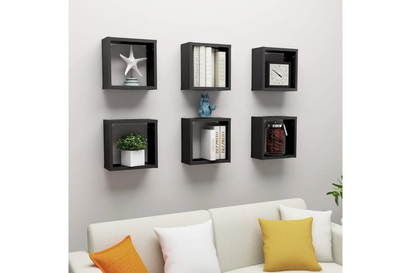 Vägghylla kubformad 6 st svart 30x15x30 cm - Svart - Förvaring - Köksförvaring - Kökshylla