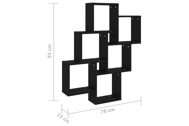 Vägghylla kubformad svart 78x15x93 cm spånskiva - Svart - Kökshylla - Vägghylla