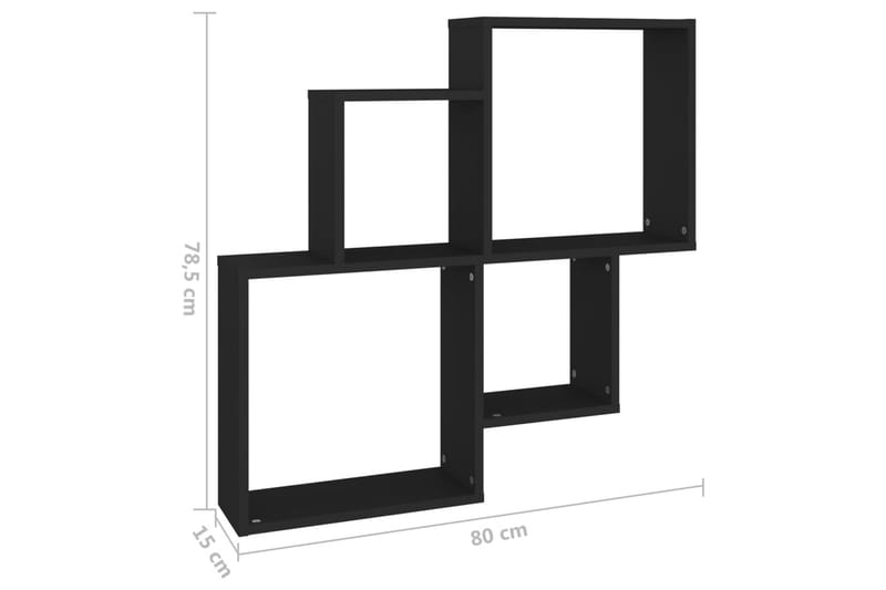 Vägghylla kubformad svart 80x15x78,5 cm spånskiva - Svart - Kökshylla - Vägghylla