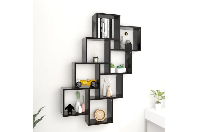 Vägghylla kubformad svart 90x15x119 cm spånskiva - Svart - Förvaring - Köksförvaring - Kökshylla
