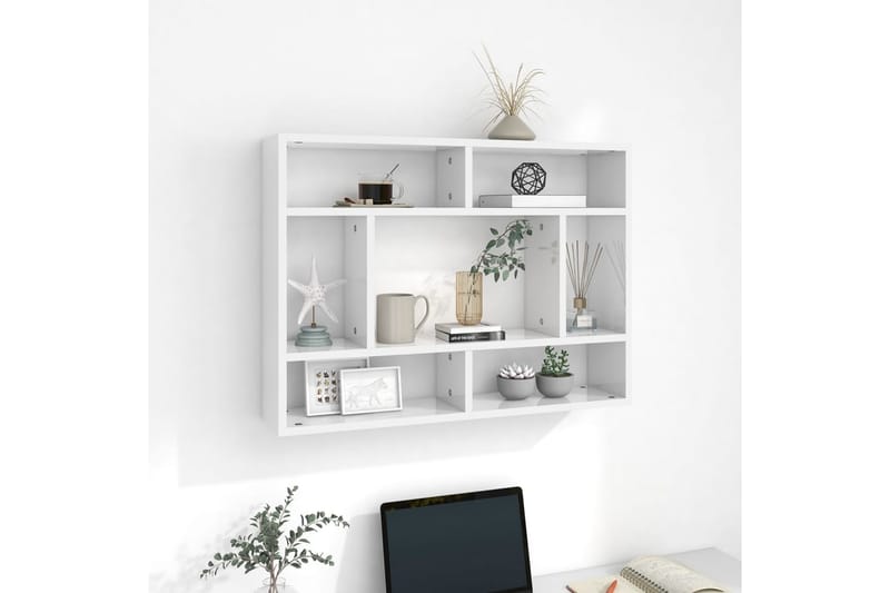 Vägghylla vit högglans 75x16x55 cm spånskiva - Vit - Förvaring - Köksförvaring - Kökshylla