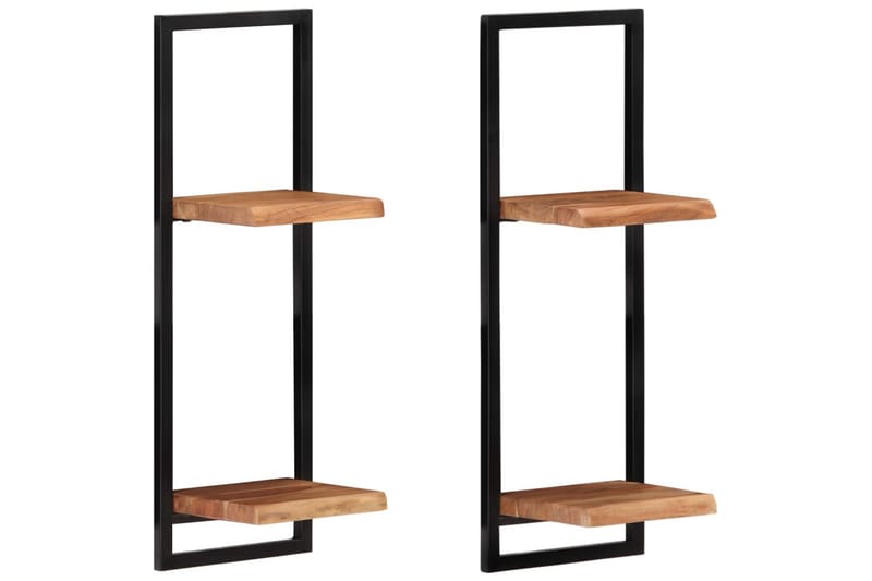 Vägghyllor 2 st 25x25x75 cm massivt akaciaträ och stål - Brun - Förvaring - Köksförvaring - Kökshylla