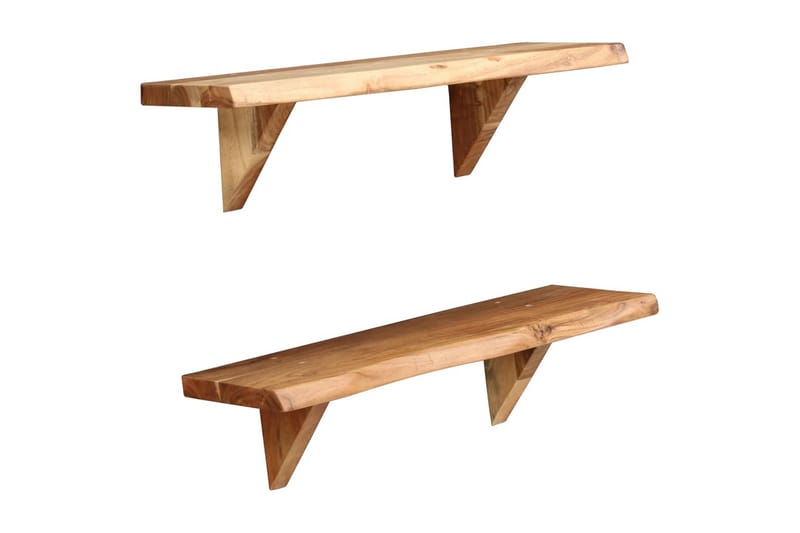 Vägghyllor 2 st 60x20x16 cm massivt akaciaträ - Brun - Förvaring - Köksförvaring - Kökshylla