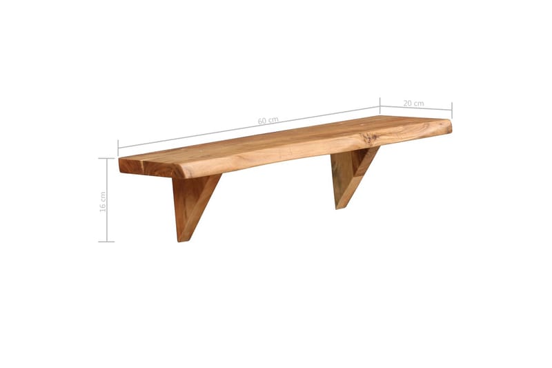 Vägghyllor 2 st 60x20x16 cm massivt akaciaträ - Brun - Förvaring - Köksförvaring - Kökshylla