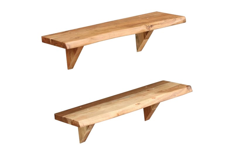 Vägghyllor 2 st 60x20x16 cm massivt akaciaträ - Brun - Förvaring - Köksförvaring - Kökshylla