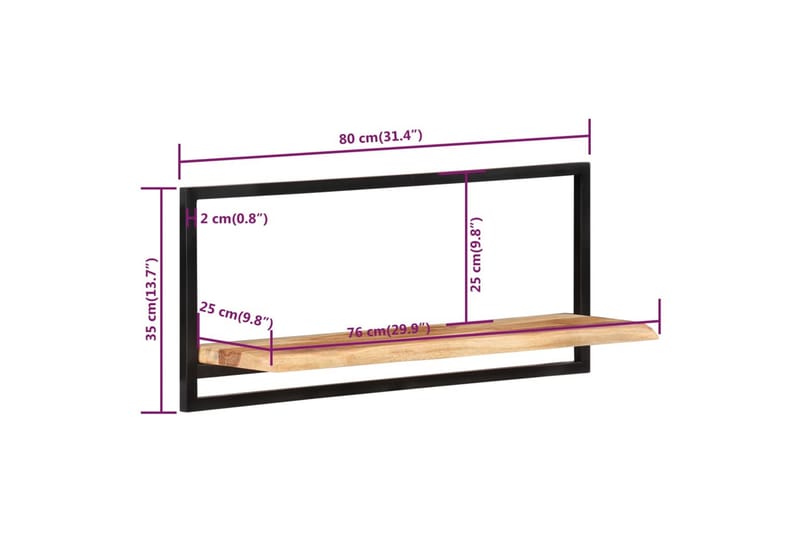 Vägghyllor 2 st 80x25x35 cm massivt akaciaträ och stål - Brun - Vägghylla - Kökshylla