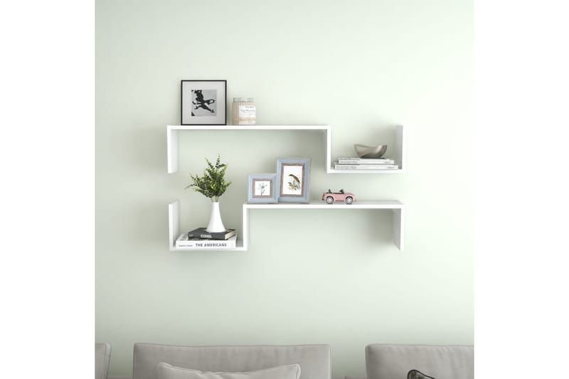 Vägghyllor 2 st vit högglans 100x15x20 cm spånskiva - Vit - Förvaring - Köksförvaring - Kökshylla