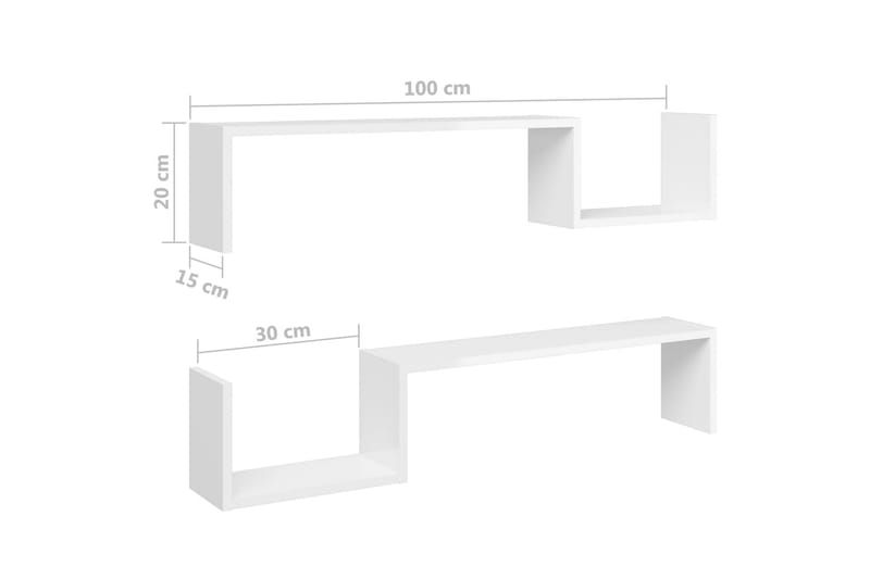 Vägghyllor 2 st vit högglans 100x15x20 cm spånskiva - Vit - Förvaring - Köksförvaring - Kökshylla