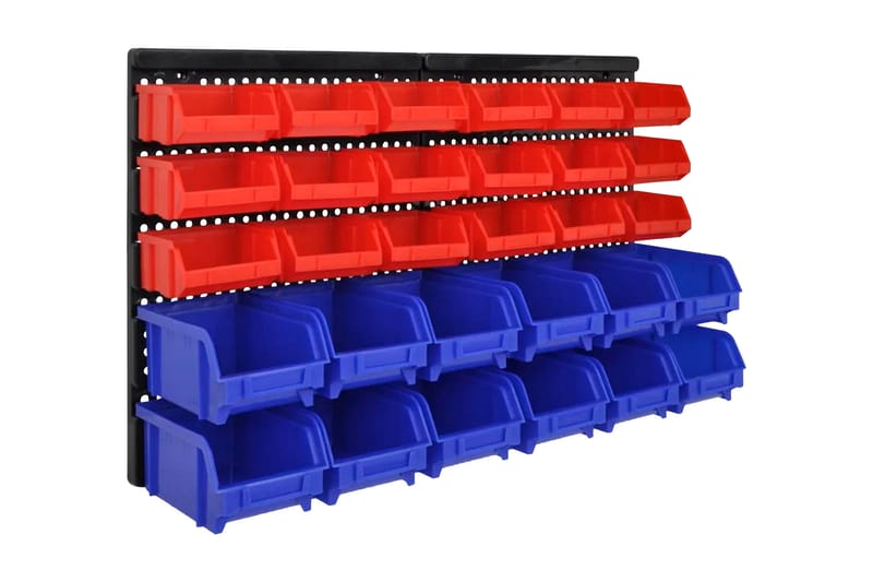 Väggmonterad hylla med 30 st plockbackar blå/röd - Röd - Kökshylla - Vägghylla