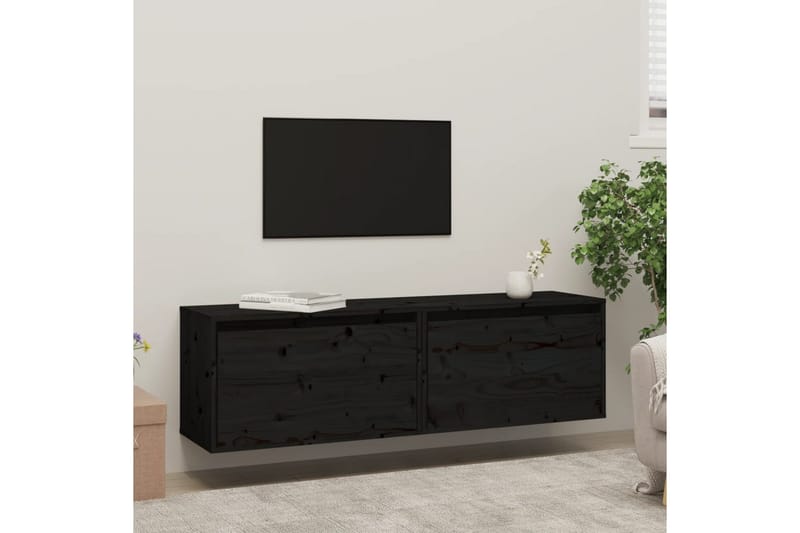Väggskåp 2 st 60x30x35 cm massiv furu svart - Svart - Förvaring - Köksförvaring - Kökshylla